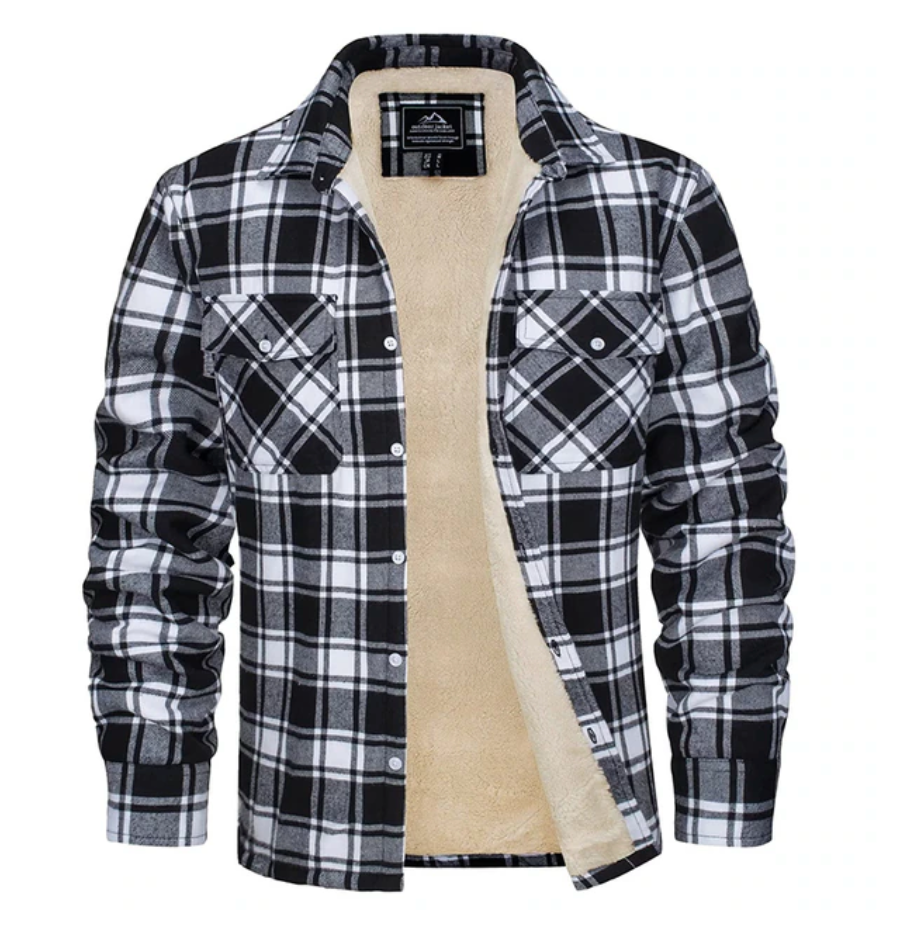 Flannel Shirt - Fleece Lined - Overshirt - Plaid Shirt - Men's Clothing-Overshirts-Chaps London-Black-S-Chaps London