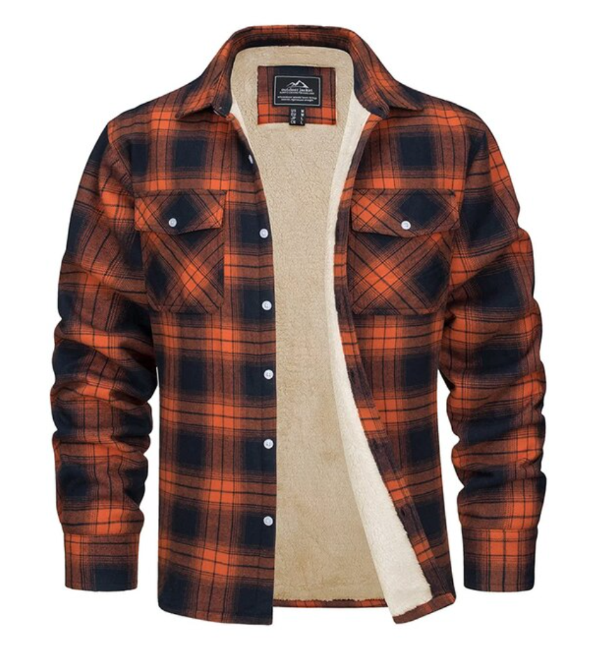 Flannel Shirt - Fleece Lined - Overshirt - Plaid Shirt - Men's Clothing-Overshirts-Chaps London-Orange-S-Chaps London