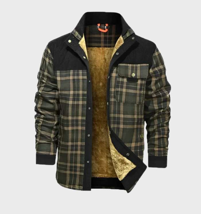 Flannel Shirt | Fleece Lined | Plaid | Flannel Jacket | Men's Clothing-Flannel Jacket-Chaps London-Black - Green-S-Chaps London