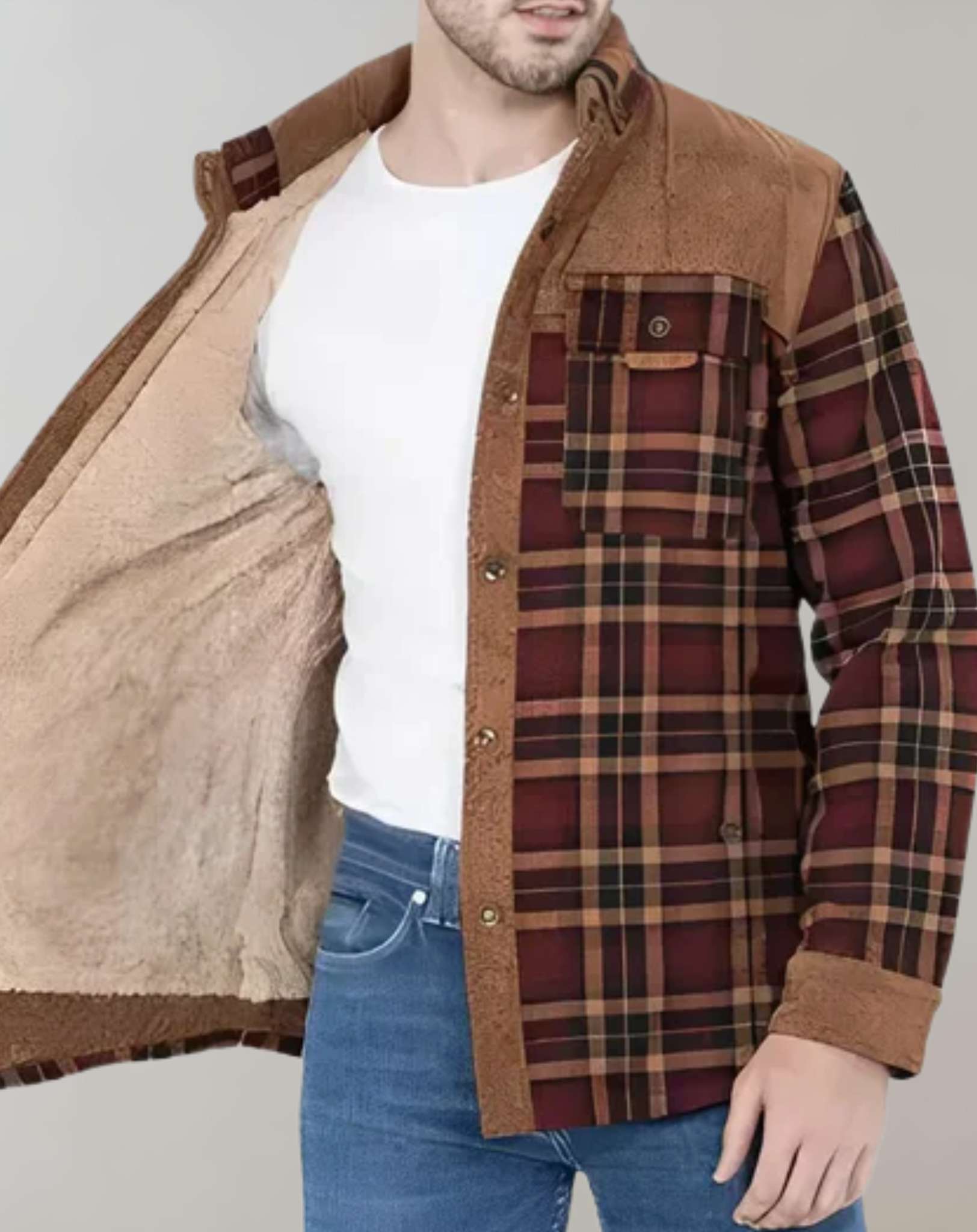 Flannel Shirt | Fleece Lined | Plaid | Flannel Jacket | Men's Clothing-Flannel Jacket-Chaps London-Brown-S-Chaps London