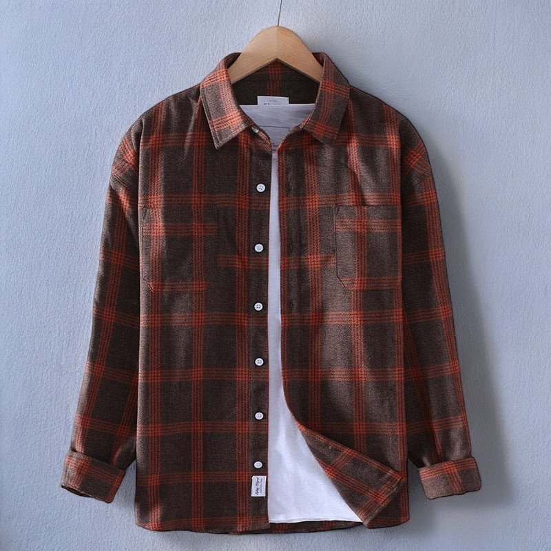 Flannel Shirt - Men's Long Sleeve Plaid Button-Up Shirt-Men's Jacket-Chaps London-Red-S-Chaps London