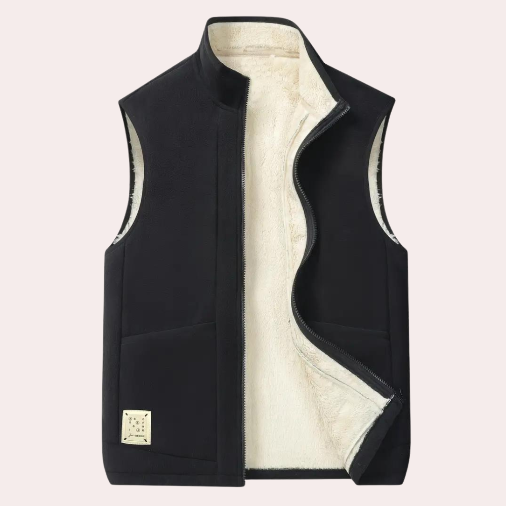 Fleece Gilet - Men's Zip Up Winter Bodywarmer-Men Winter Vest-Chaps London-Black-S-Chaps London