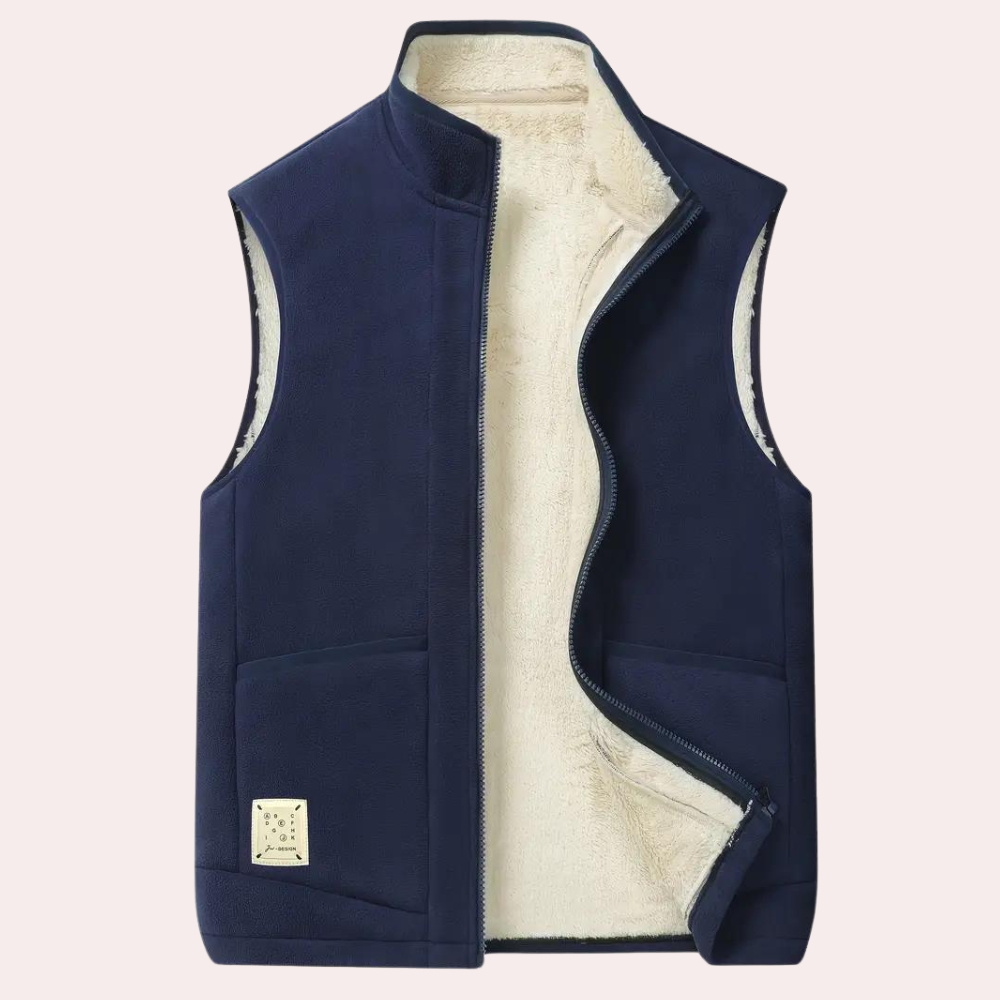 Fleece Gilet - Men's Zip Up Winter Bodywarmer-Men Winter Vest-Chaps London-Navy Blue-S-Chaps London