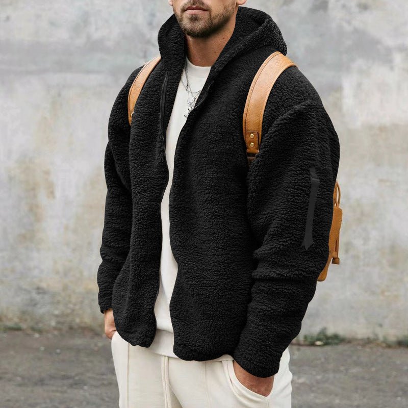 Fleece Hoodie | Warm | Zip-Up | Teddy Hoodie | Men's Fleece Jacket-Sweatshirts & Hoodies-Chaps London-Black-S-Chaps London