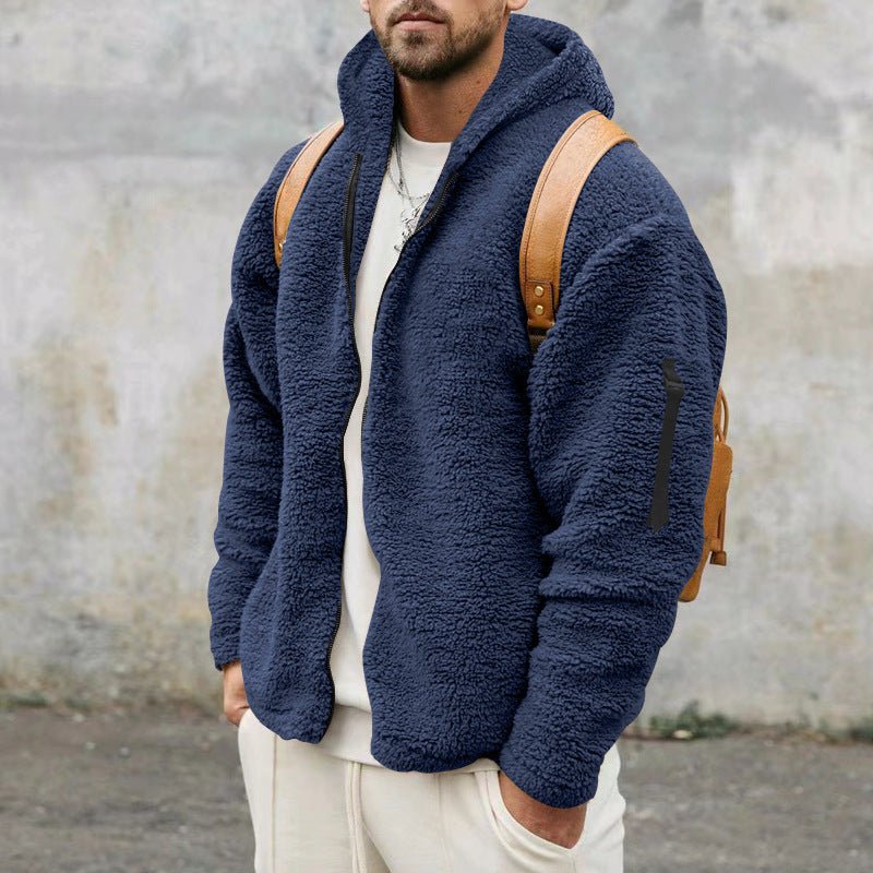 Fleece Hoodie | Warm | Zip-Up | Teddy Hoodie | Men's Fleece Jacket-Sweatshirts & Hoodies-Chaps London-Navy Blue-S-Chaps London