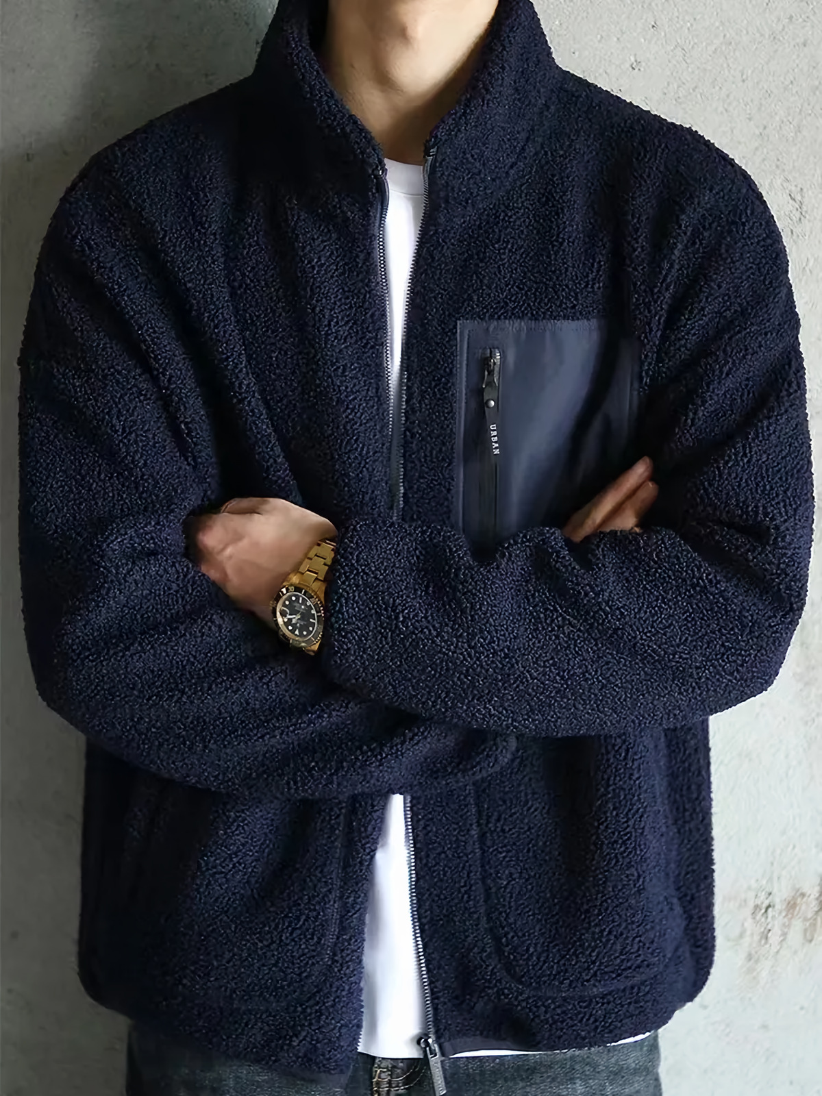 Fleece Jacket - Full Zip Warm Men's Fleece-Coats & Jackets-Chaps London-Navy Blue-XS-Chaps London
