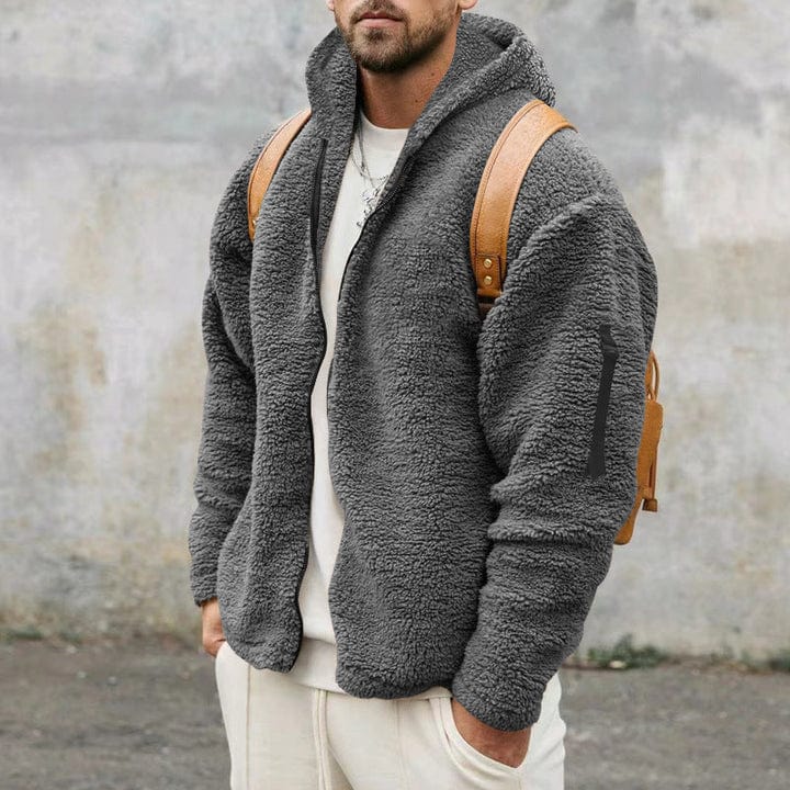 Fleece Jacket | Hooded | Full Zip | Teddy Jacket | Men's Jacket-Men Jackets-Chaps London-Dark Gray-S-Chaps London