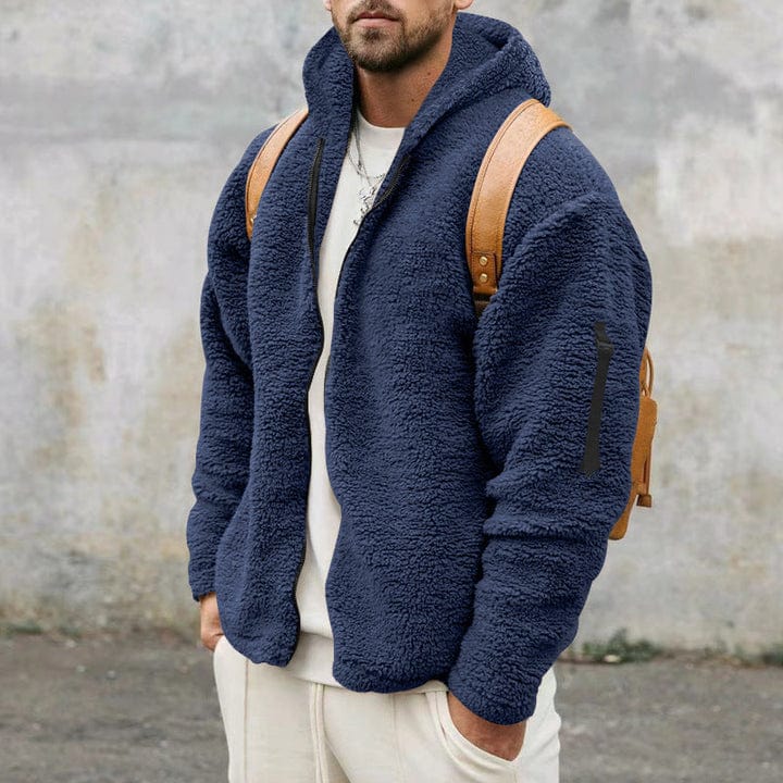 Fleece Jacket | Hooded | Full Zip | Teddy Jacket | Men's Jacket-Men Jackets-Chaps London-Navy Blue-S-Chaps London
