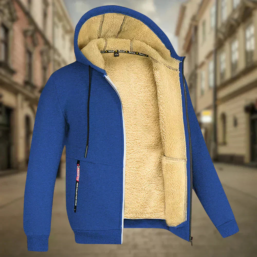 Fleece Jacket - Men's Zip Up Winter Hoodie-Men's Fleece Hoodie Jacket-Chaps London-Blue-S-Chaps London