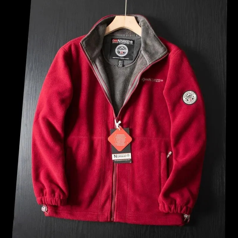 Fleece Jacket | Warm | Pockets | Fleece Zip-Up Jacket | Men's Winter Clothes-Chaps London-Red-XS-Chaps London