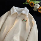 Fleece Jumper - Men's Corduroy Half Button Pullover-Sweater-Chaps London-Beige-S-Chaps London