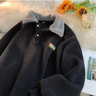 Fleece Jumper - Men's Corduroy Half Button Pullover-Sweater-Chaps London-Black-S-Chaps London