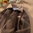 Fleece Jumper - Men's Corduroy Half Button Pullover-Sweater-Chaps London-Brown-S-Chaps London
