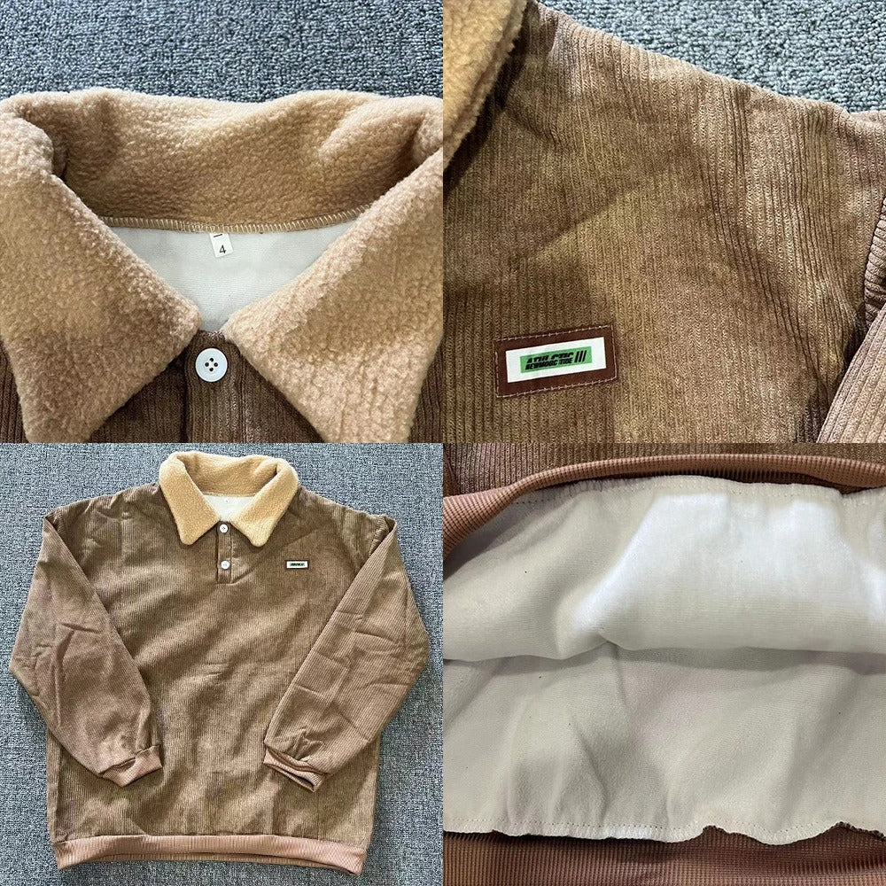 Fleece Jumper - Men's Corduroy Half Button Pullover-Sweater-Chaps London-Chaps London