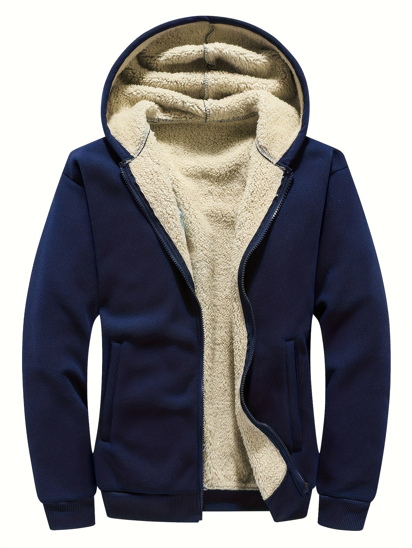 Fleece Lined Hoodie - Warm - Winter - Zip-Up Hoodie - Men's Hoodie-Chaps London-Blue-XS(44)-Chaps London