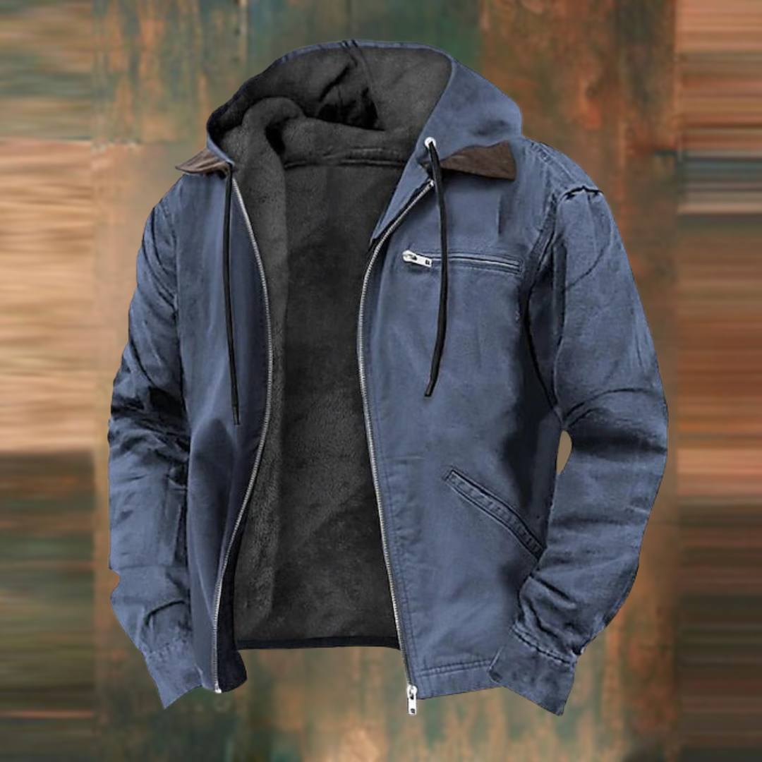 Fleece Lined Jacket - Hooded - Zip-Up - Autumn Jacket - Men's Jacket-Men's Fleece-Lined Hooded Jacket-Chaps London-Blue-XXS-Chaps London