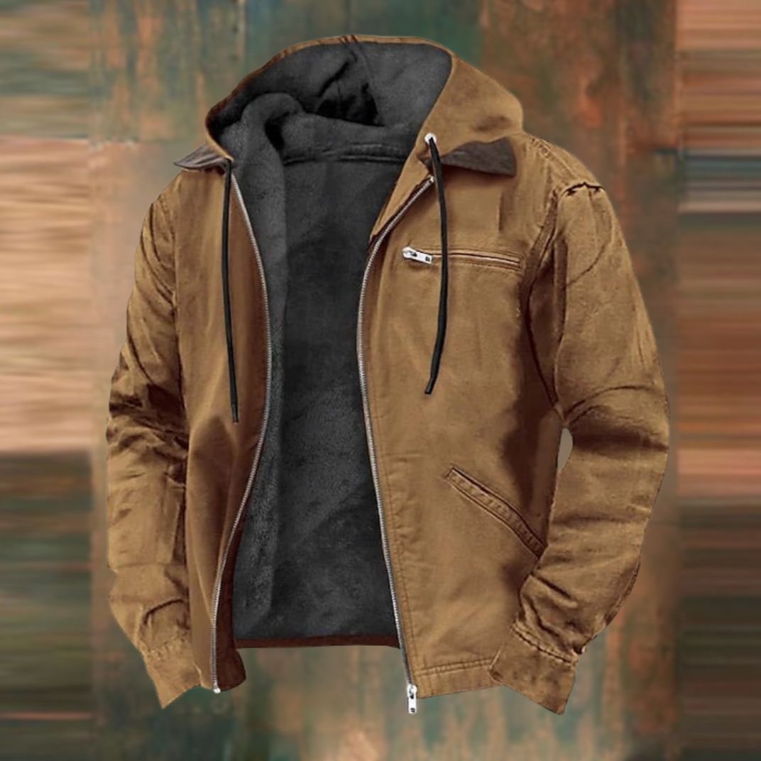 Fleece Lined Jacket - Hooded - Zip-Up - Autumn Jacket - Men's Jacket-Men's Fleece-Lined Hooded Jacket-Chaps London-Brown-XXS-Chaps London