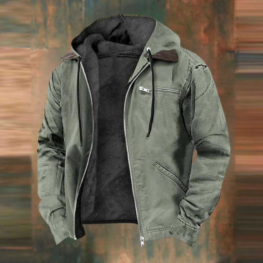 Fleece Lined Jacket - Hooded - Zip-Up - Autumn Jacket - Men's Jacket-Men's Fleece-Lined Hooded Jacket-Chaps London-Green-XXS-Chaps London