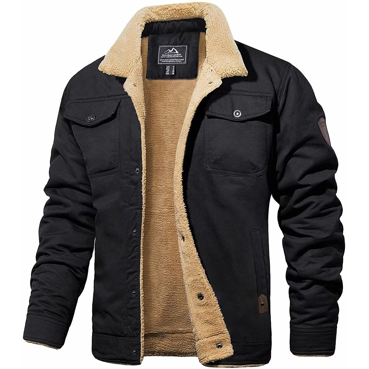 Fleece Lined Jacket - Men's Button Up Winter Jacket-Men's Winter Jacket-Chaps London-Black-S-Chaps London