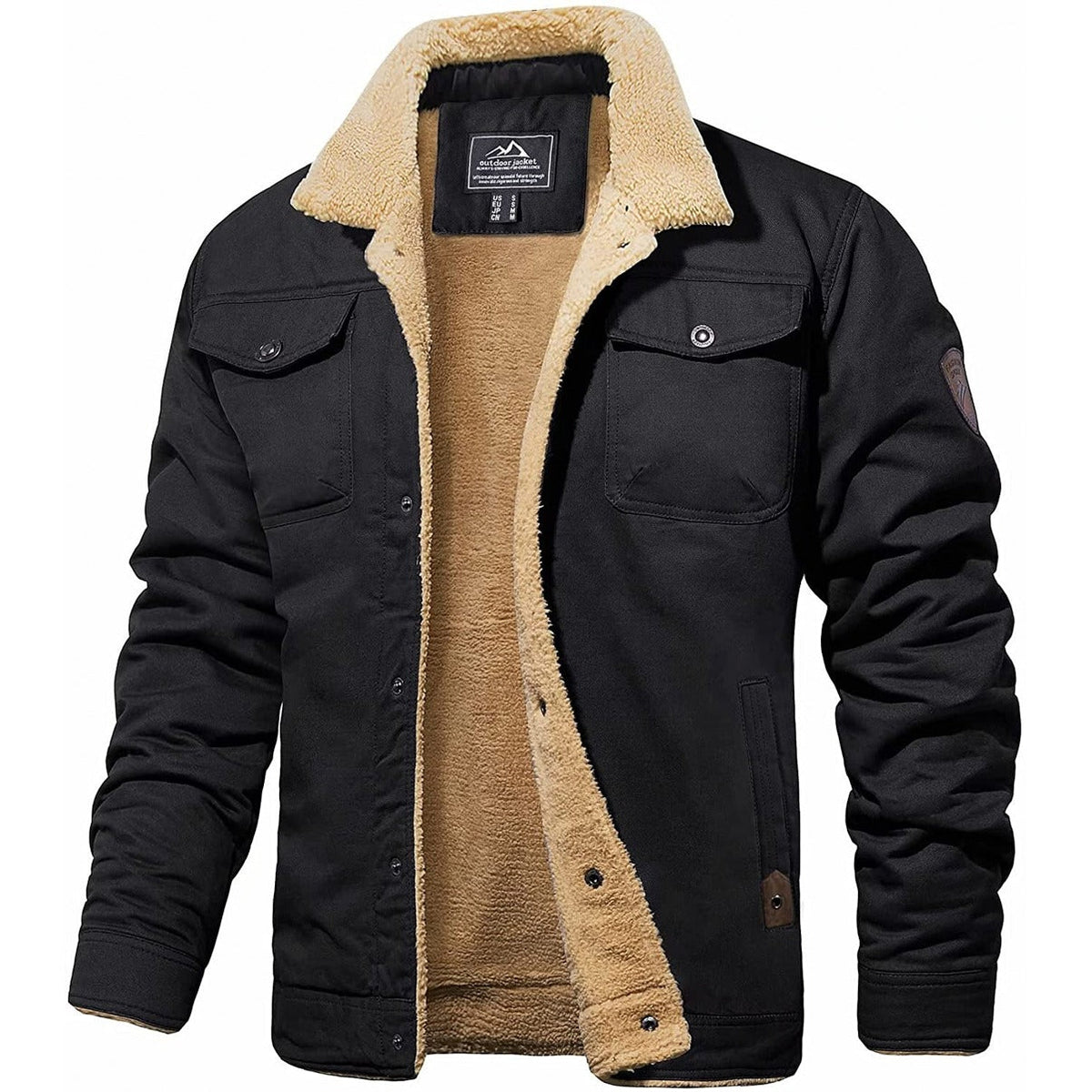 Fleece Lined Jacket - Men's Button Up Winter Jacket-Men's Winter Jacket-Chaps London-Black-S-Chaps London