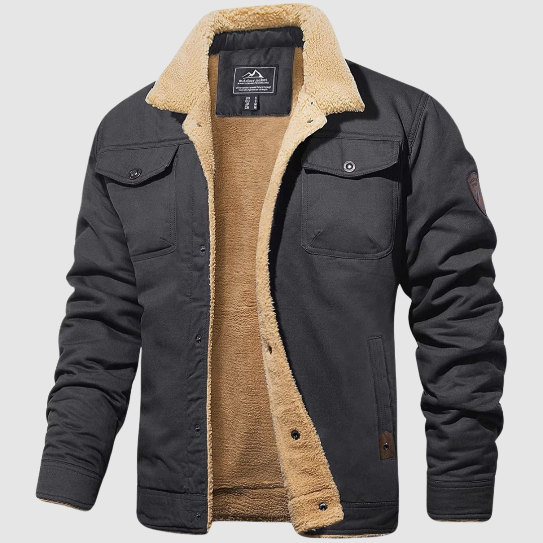 Fleece Lined Jacket - Men's Button Up Winter Jacket-Men's Winter Jacket-Chaps London-Gray-S-Chaps London