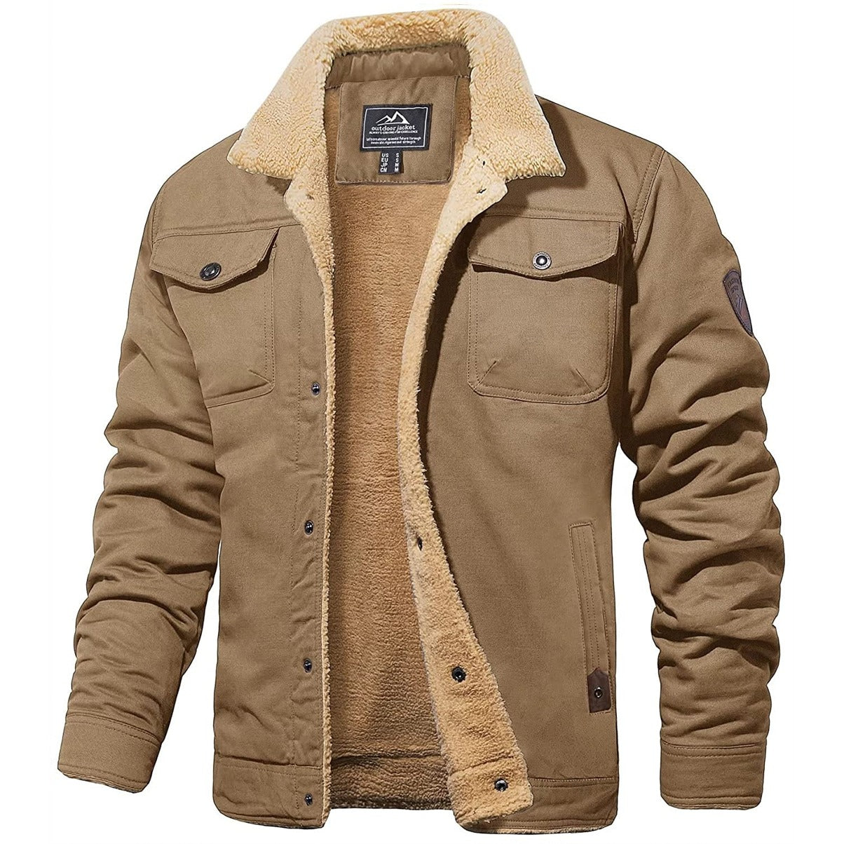 Fleece Lined Jacket - Men's Button Up Winter Jacket-Men's Winter Jacket-Chaps London-Khaki-S-Chaps London