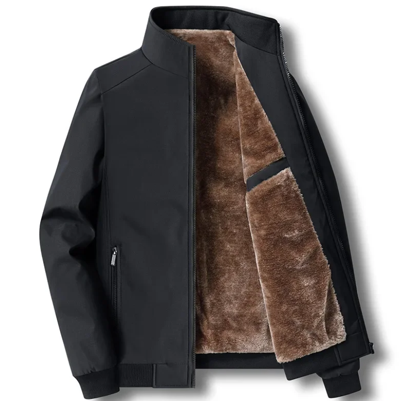Fleece Lined Jacket - Windproof Zip Up Men's Jacket-Mens Jacket-Chaps London-Black-S-Chaps London