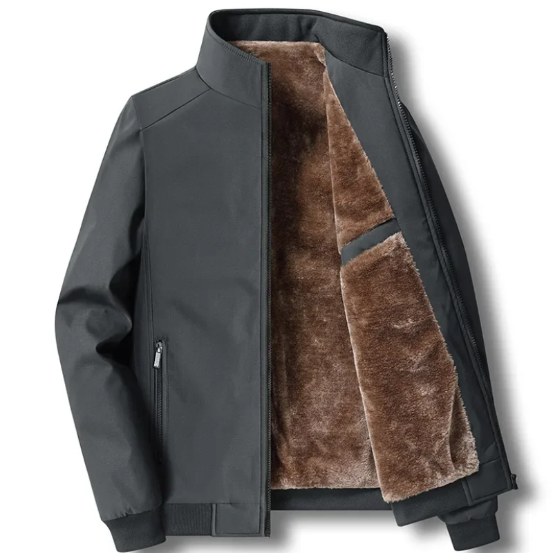 Fleece Lined Jacket - Windproof Zip Up Men's Jacket-Mens Jacket-Chaps London-Gray-S-Chaps London