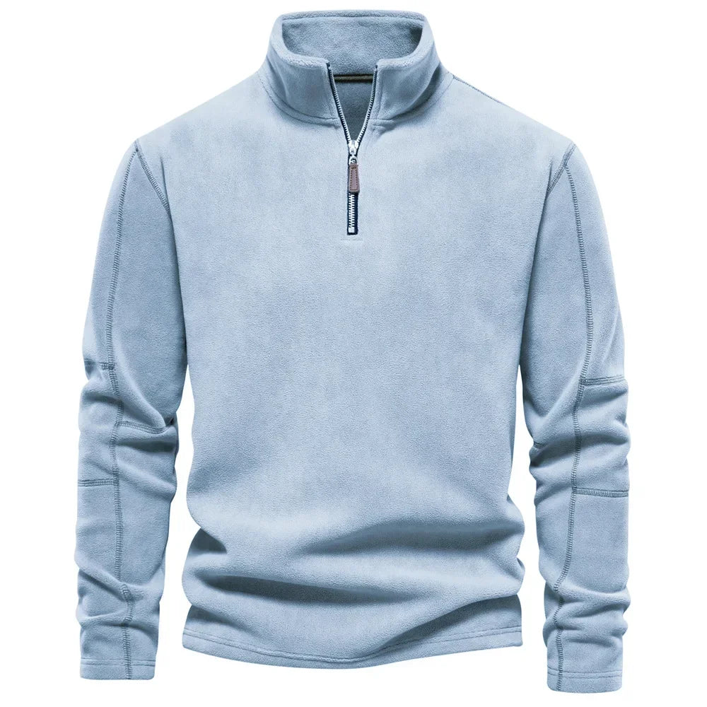 Fleece Pullover - Quarter Zip - Warm - Fleece Sweater - Men's Half Zip Fleece-Chaps London-Blue-S 55-65kg-Chaps London