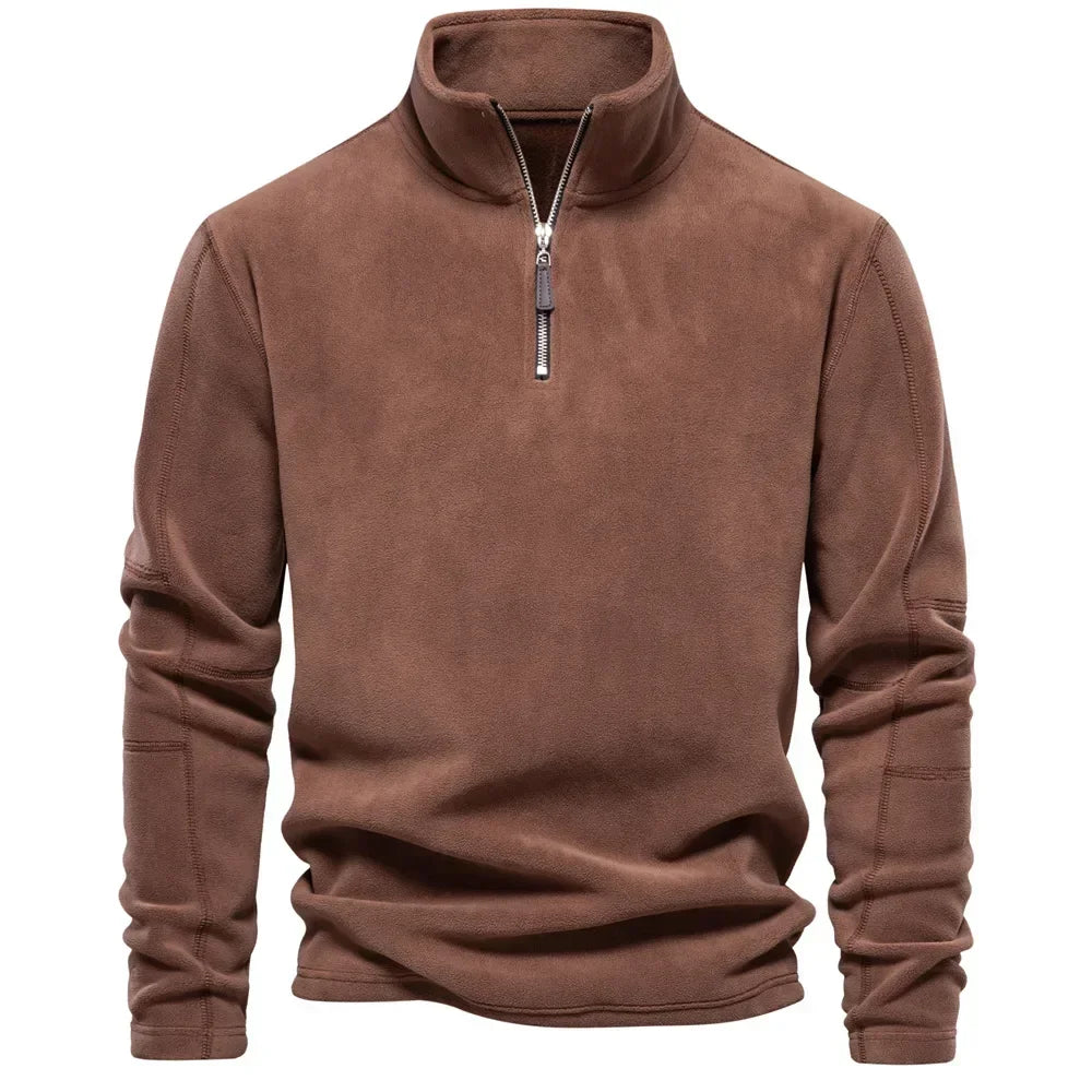 Fleece Pullover - Quarter Zip - Warm - Fleece Sweater - Men's Half Zip Fleece-Chaps London-Brown-S 55-65kg-Chaps London