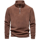 Fleece Pullover - Quarter Zip - Warm - Fleece Sweater - Men's Half Zip Fleece-Chaps London-Brown-S 55-65kg-Chaps London