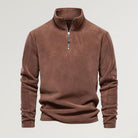 Fleece Sweatshirt - Men's Quarter Zip Long Sleeve-Sweatshirts & Hoodies-Chaps London-Brown-S-Chaps London