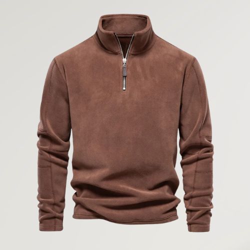 Fleece Sweatshirt - Men's Quarter Zip Long Sleeve-Sweatshirts & Hoodies-Chaps London-Brown-S-Chaps London