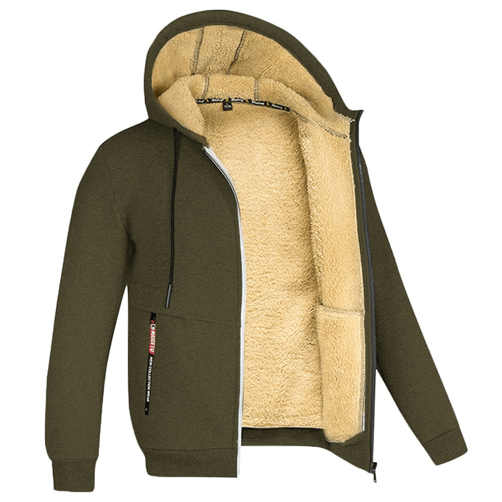 Fur Lined Hoodie - Warm - Zip-Up - Winter Hoodie - Men's Hoodie Jacket-Coats & Jackets-Chaps London-Army Green-S-Chaps London