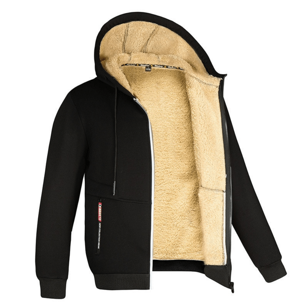 Fur Lined Hoodie - Warm - Zip-Up - Winter Hoodie - Men's Hoodie Jacket-Coats & Jackets-Chaps London-Black-S-Chaps London