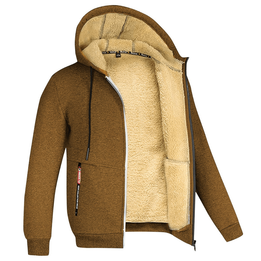 Fur Lined Hoodie - Warm - Zip-Up - Winter Hoodie - Men's Hoodie Jacket-Coats & Jackets-Chaps London-Brown-S-Chaps London