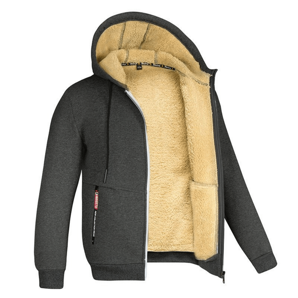 Fur Lined Hoodie - Warm - Zip-Up - Winter Hoodie - Men's Hoodie Jacket-Coats & Jackets-Chaps London-Dark Grey-S-Chaps London