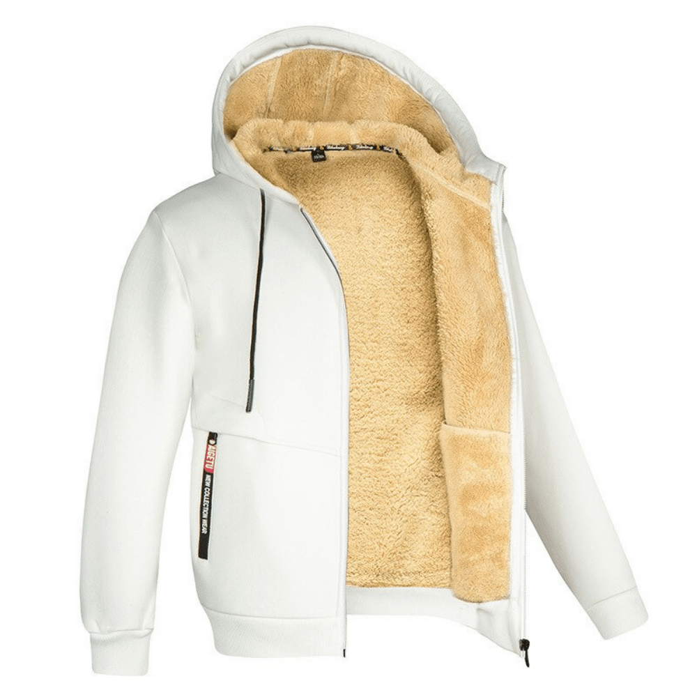 Fur Lined Hoodie - Warm - Zip-Up - Winter Hoodie - Men's Hoodie Jacket-Coats & Jackets-Chaps London-White-S-Chaps London