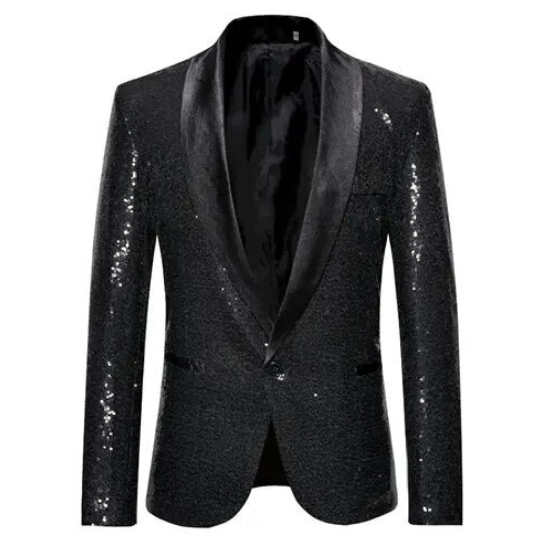 Glitter Blazer | Single Breasted | Sparkly | Party Blazer | Men's Blazer-Blazers-Chaps London-Black-S-Chaps London