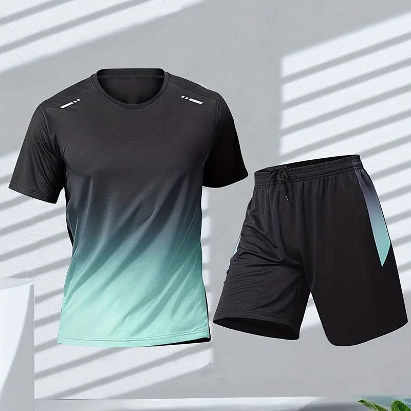 Gym Co Ord Set - Men's Quick Dry Two Piece-Outfit Sets-Chaps London-Blue/Green-XS-Chaps London