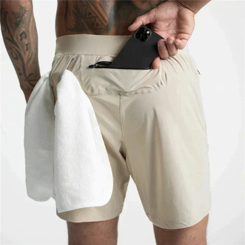 Gym Shorts - Lightweight Drawstring Men's Sport Shorts-Shorts-Chaps London-Khaki-S-Chaps London