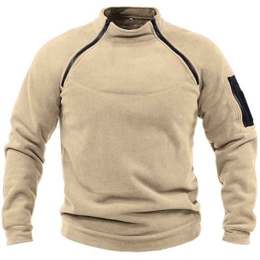Half Zip Fleece Jumper - Warm Outdoor Men's Fleece-Trui man-Chaps London-Khaki-S-Chaps London