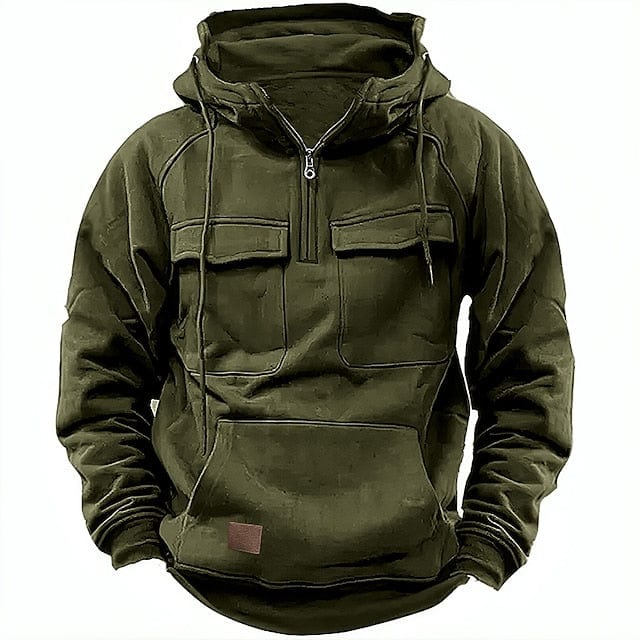 Half Zip Hoodie - Pullover - Kangaroo Pocket - Cargo Hoodie - Men's Hoodie-Hoodie-Chaps London-Green-XS-Chaps London
