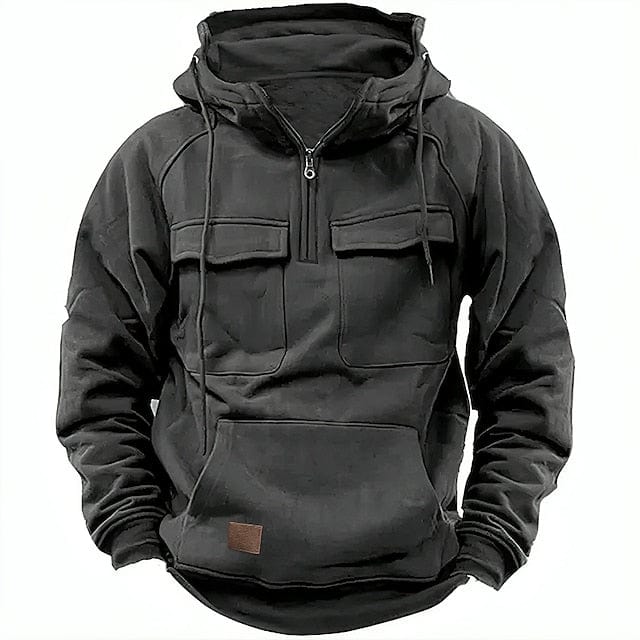 Half Zip Hoodie - Pullover - Kangaroo Pocket - Cargo Hoodie - Men's Hoodie-Hoodie-Chaps London-Grey-XS-Chaps London