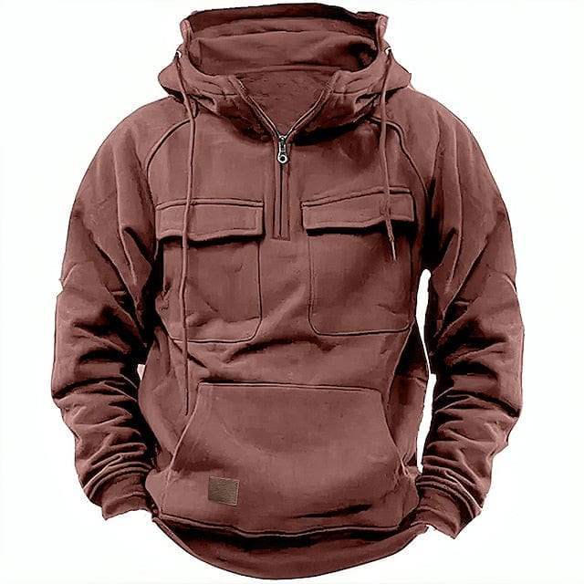 Half Zip Hoodie - Pullover - Kangaroo Pocket - Cargo Hoodie - Men's Hoodie-Hoodie-Chaps London-Red-XS-Chaps London