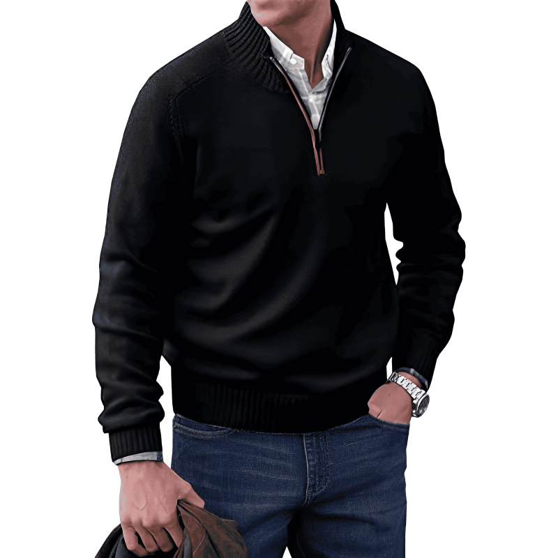 Half Zip Jumper | Casual | Regular Fit | Knitted Sweater | Mens Quarter Zip Sweaters-Chaps London-Black-M-Chaps London