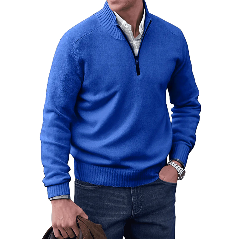 Half Zip Jumper | Casual | Regular Fit | Knitted Sweater | Mens Quarter Zip Sweaters-Chaps London-Blue-M-Chaps London