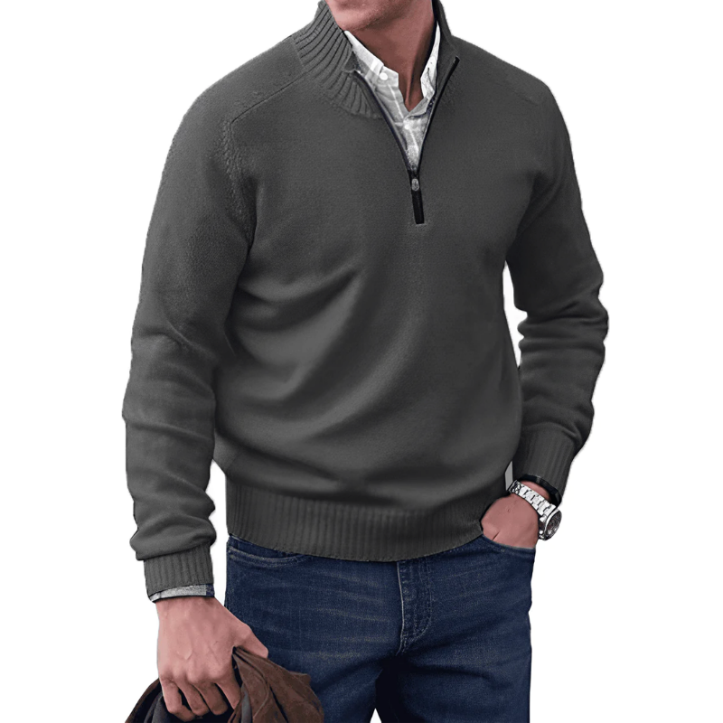 Half Zip Jumper | Casual | Regular Fit | Knitted Sweater | Mens Quarter Zip Sweaters-Chaps London-Dark Grey-M-Chaps London