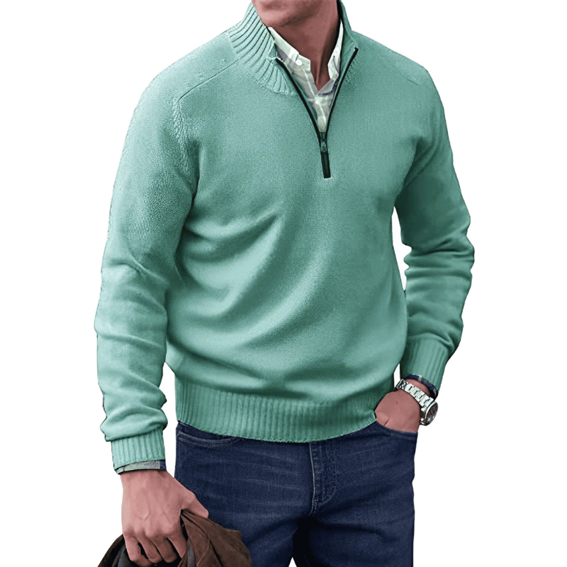 Half Zip Jumper | Casual | Regular Fit | Knitted Sweater | Mens Quarter Zip Sweaters-Chaps London-Green-M-Chaps London