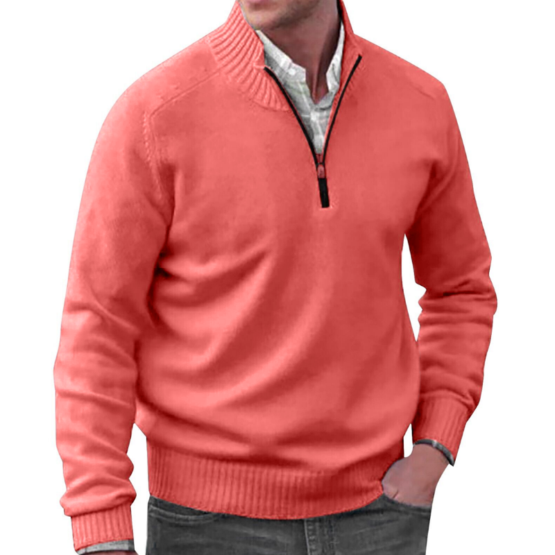 Half Zip Jumper | Casual | Regular Fit | Knitted Sweater | Mens Quarter Zip Sweaters-Chaps London-Pink-M-Chaps London